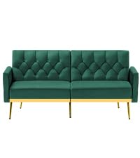 Velvet Sofa Bed w/Adjustable Armrests and Backrests, Modern Convertible Sleeper Sofa, Tufted Futon Sofa for Bedroom, Living Room, Apartment, Orange