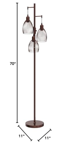 Dimmable Floor Lamp, 3 x 800LM LED Edison Bulbs Included, Farmhouse Industrial Floor Lamp Standing Tree Lamp with Elegant Teardrop Cage Tall Lamps for Living Room Bedroom Office Dining Room-Black