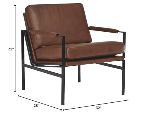 Signature Design by Ashley Puckman Mid-Century Modern Leather Accent Chair, Black