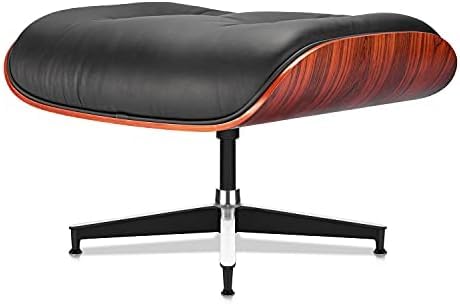 Top Black Grain Leather, Mid Century Chaise Lounge Chair and Ottoman, Modern Chair Classic Design, Walnut Wood, Heavy Duty Base Support for Living Room Office