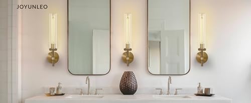 Brass Wall Sconces Set of Two, 19" Knurled Gold Sconces Wall Lighting, Tube Glass Bathroom Sconces Wall Lights for Bedroom Living Room Vanity Sconce Wall Lamp for Hallway, Staircase