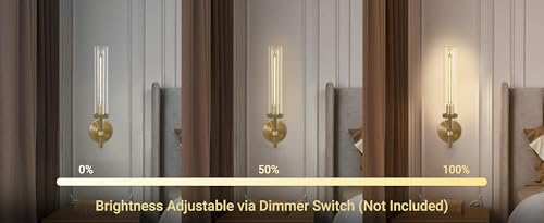 Brass Wall Sconces Set of Two, 19" Knurled Gold Sconces Wall Lighting, Tube Glass Bathroom Sconces Wall Lights for Bedroom Living Room Vanity Sconce Wall Lamp for Hallway, Staircase