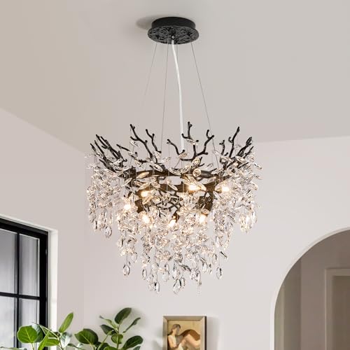 Modern Tree Branch Crystal Chandelier Luxury Silver Crystal Pendant Lighting 18" Contemporary 6-Light Chandeliers for Dining Room Kitchen Bedroom Living Room