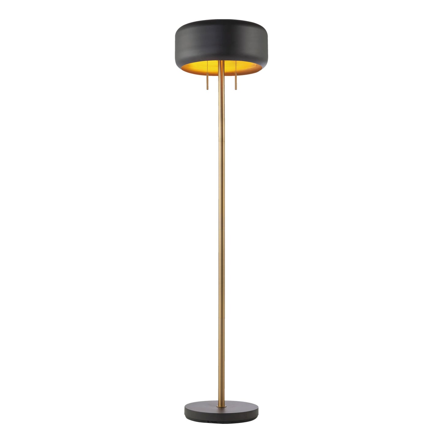 GLOBE Electric Novogratz x Harrington 65" Floor Lamp, 2-Tone Faux Wood Base, White Fabric Shade, Socket Rotary Switch 67225