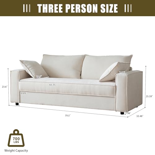 PINJU Three Person Sofa with Wide Upholstered Chaise Lounge Sofa, Linen Fabric, Easy to Assemble, No Noise (Turquoise)