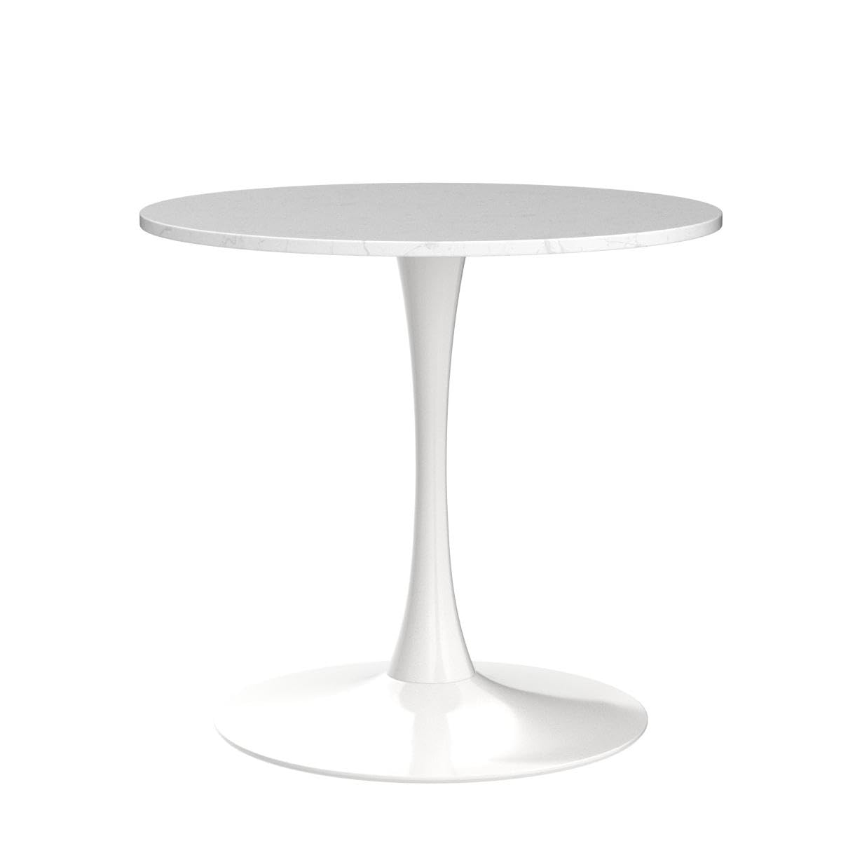 DKLGG 42" Modern Round Dining Table with MDF Top, Metal Base Pedestal Tulip Kitchen Table for 4-6 Person, Small Space Home, End Leisure Coffee Table, White