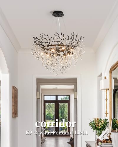Modern Tree Branch Crystal Chandelier Luxury Silver Crystal Pendant Lighting 18" Contemporary 6-Light Chandeliers for Dining Room Kitchen Bedroom Living Room