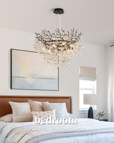 Modern Tree Branch Crystal Chandelier Luxury Silver Crystal Pendant Lighting 18" Contemporary 6-Light Chandeliers for Dining Room Kitchen Bedroom Living Room
