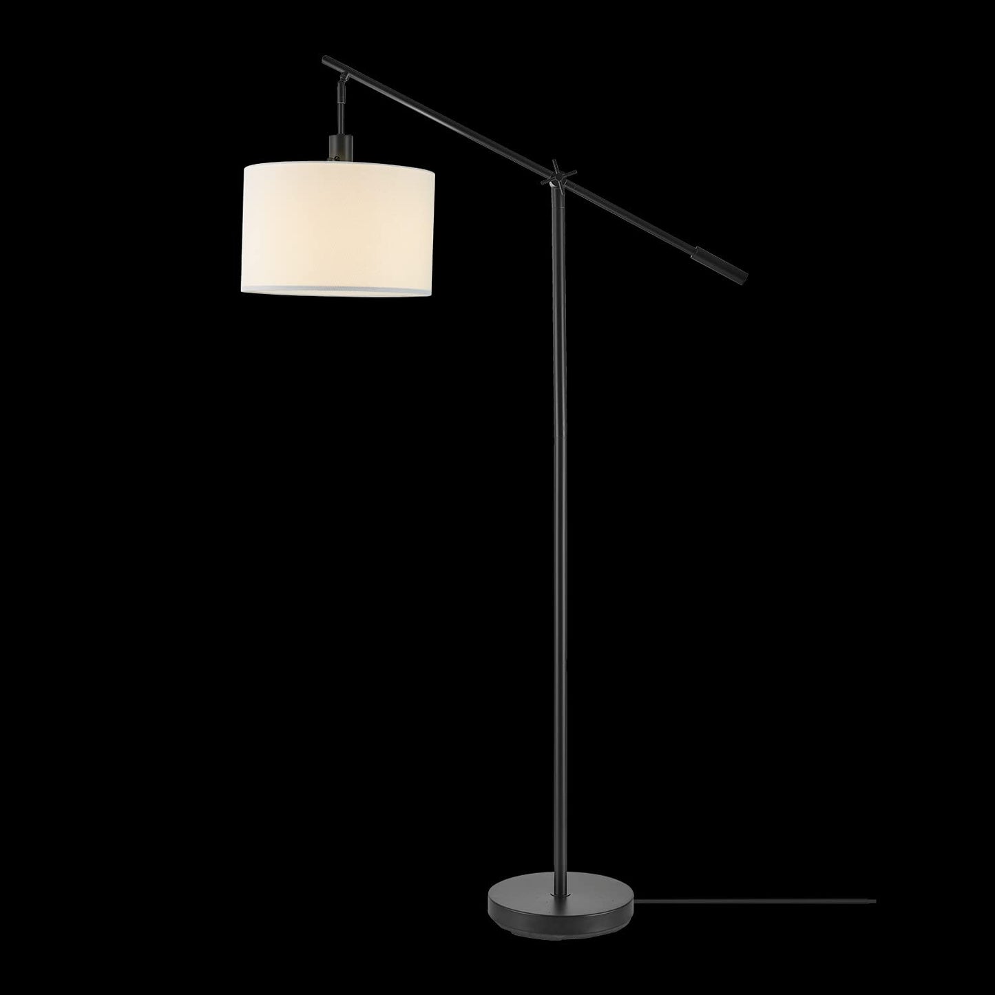 GLOBE Electric Novogratz x Harrington 65" Floor Lamp, 2-Tone Faux Wood Base, White Fabric Shade, Socket Rotary Switch 67225