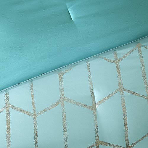 Intelligent Design, Soft Microfiber Comforter Modern Geometric Metallic Bed Set, Full/Queen, Grey/Silver