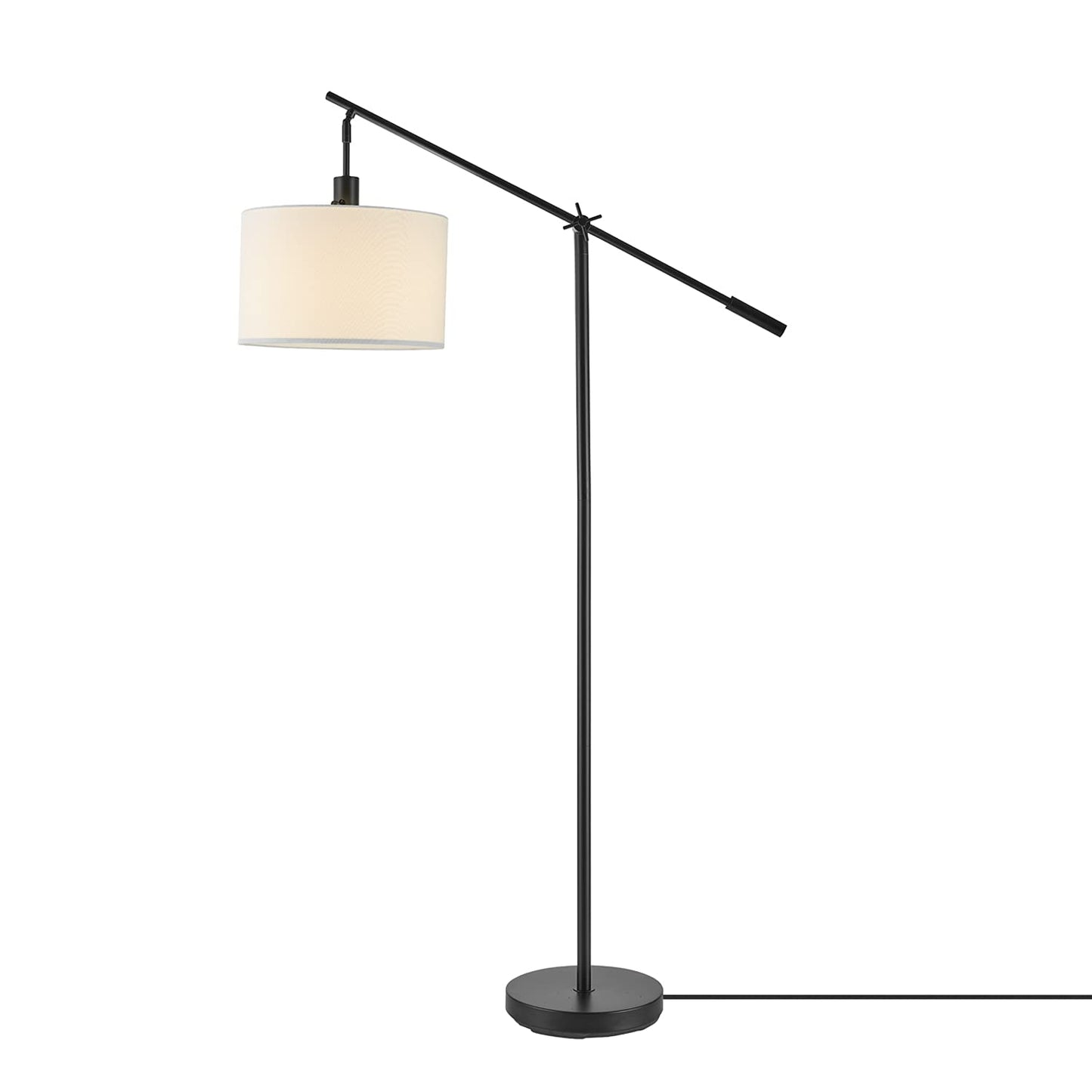 GLOBE Electric Novogratz x Harrington 65" Floor Lamp, 2-Tone Faux Wood Base, White Fabric Shade, Socket Rotary Switch 67225