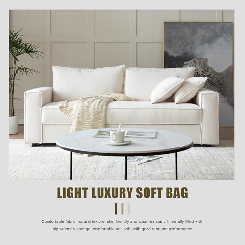 PINJU Three Person Sofa with Wide Upholstered Chaise Lounge Sofa, Linen Fabric, Easy to Assemble, No Noise (Turquoise)