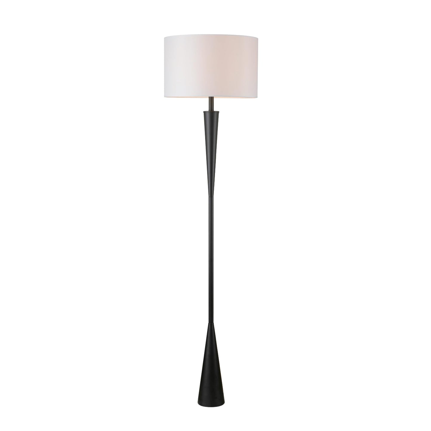 GLOBE Electric Novogratz x Harrington 65" Floor Lamp, 2-Tone Faux Wood Base, White Fabric Shade, Socket Rotary Switch 67225