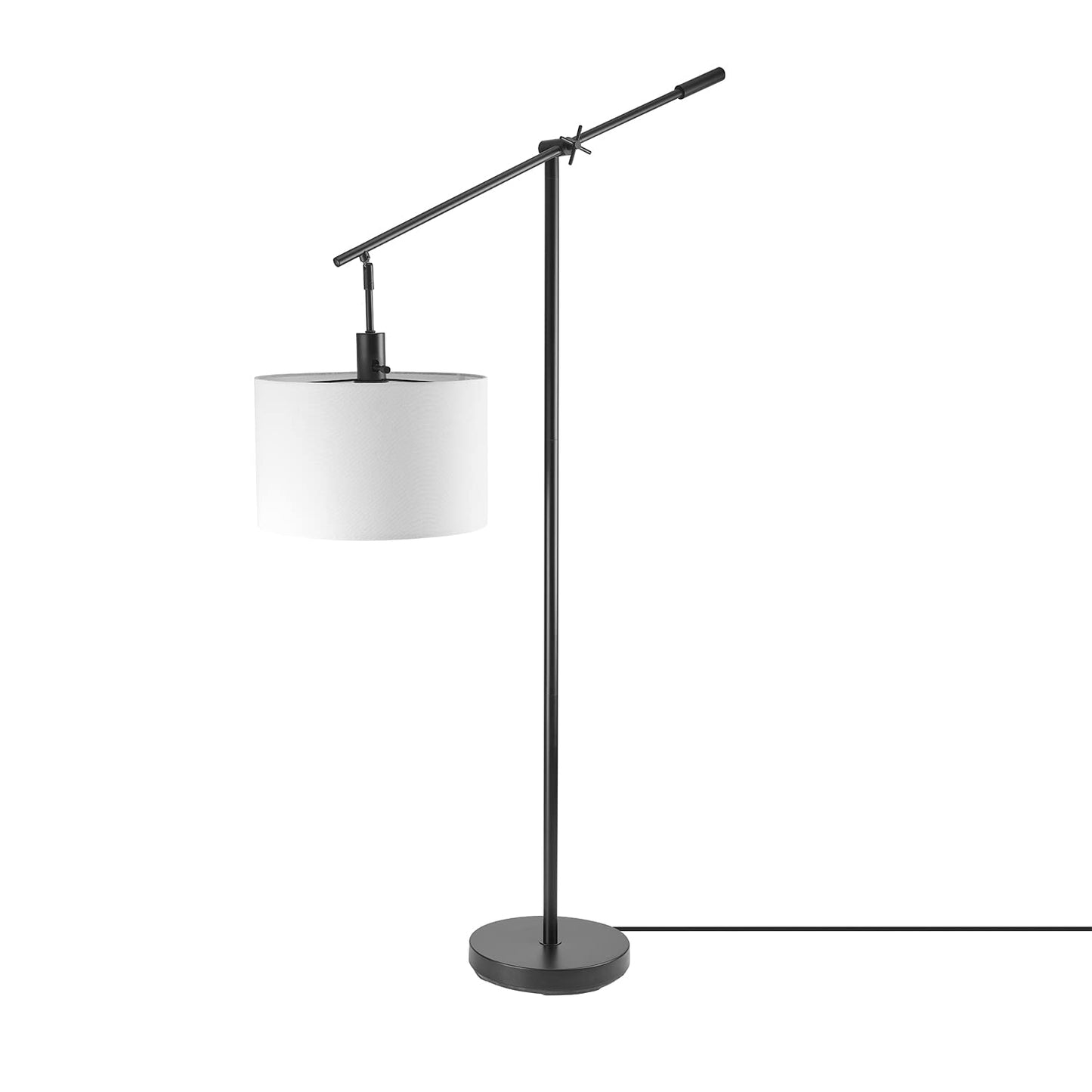 GLOBE Electric Novogratz x Harrington 65" Floor Lamp, 2-Tone Faux Wood Base, White Fabric Shade, Socket Rotary Switch 67225