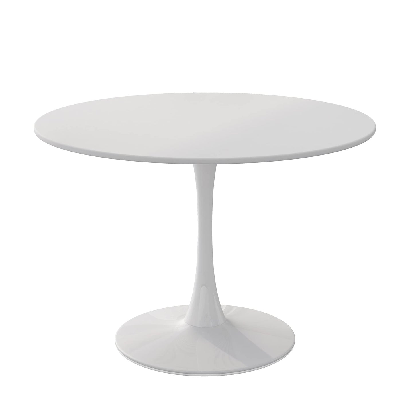 DKLGG 42" Modern Round Dining Table with MDF Top, Metal Base Pedestal Tulip Kitchen Table for 4-6 Person, Small Space Home, End Leisure Coffee Table, White