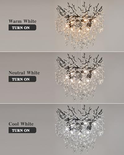 Modern Tree Branch Crystal Chandelier Luxury Silver Crystal Pendant Lighting 18" Contemporary 6-Light Chandeliers for Dining Room Kitchen Bedroom Living Room