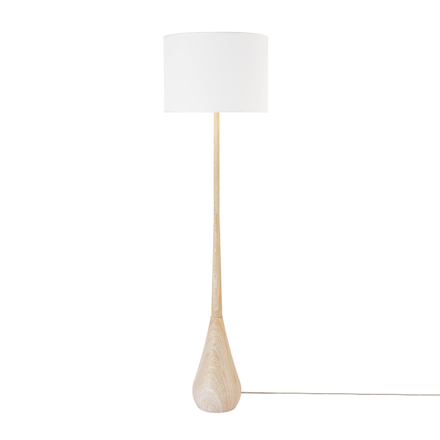 GLOBE Electric Novogratz x Harrington 65" Floor Lamp, 2-Tone Faux Wood Base, White Fabric Shade, Socket Rotary Switch 67225