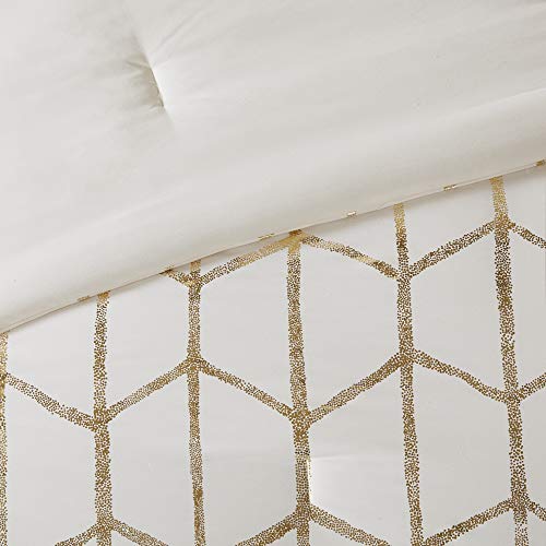 Intelligent Design, Soft Microfiber Comforter Modern Geometric Metallic Bed Set, Full/Queen, Grey/Silver