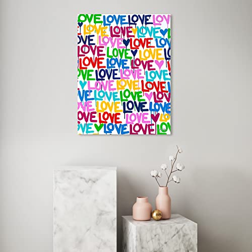 The Oliver Gal Artist Co. Abstract Modern Canvas Wall Art Corey Paige - Drippy Love Living Room Bedroom and Bathroom Home Decor 36 in x 45 in Blue and Pink, Gold Frame