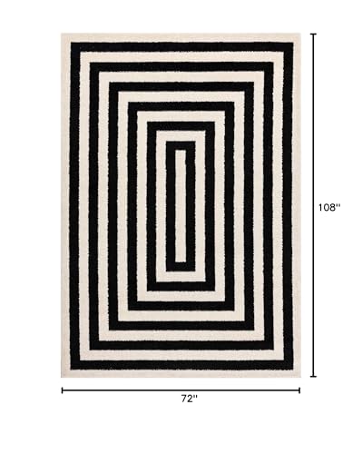 Abani Contemporary Black & Ivory 5'3" x 7'6" Area Rug, Contrasting Geometric Modern Stripe Symmetrical Living Room Carpet Rugs