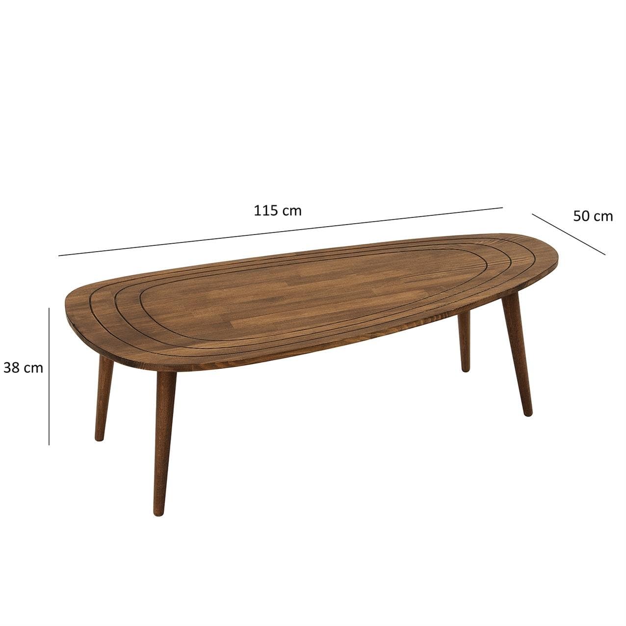 Solid Wood Oval Coffee Table, Engraved Wooden Center Table, Modern Surfboard Table, Mid Century Aesthetic Low Coffee Table, Vintage Living Room Furniture (Walnut)