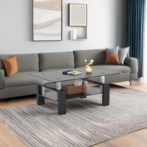 Meihua Tempered Glass Coffee Table for Living Room, Clear Center Table with 0.47 inch Tempered Glass, Transparent Modern Coffee Table