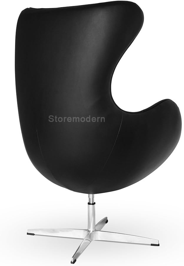 Arne Jacobsen Egg Chair, Available in Leatherette or Cashmere, Heavy Duty Steel Base (4-Spoke), 5 Color Options: White, Black, Red, Green, Orange and Rose Pink (Black (Leatherette))