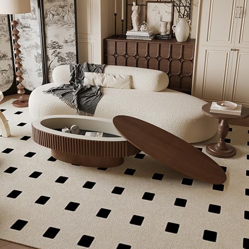 31.5" Round Drum Coffee Table with Storage, Handcraft Fluted Drum Coffee Table, Modern Wooden Circle Cocktail Tea Table Center Table with Sturdy Pedestal for Living Room Apartment (Walnut)