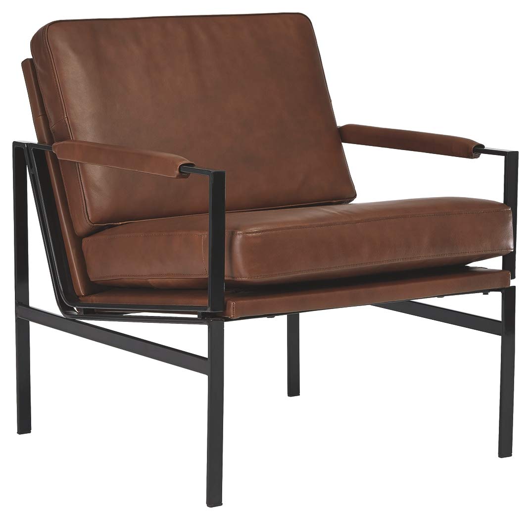 Signature Design by Ashley Puckman Mid-Century Modern Leather Accent Chair, Black