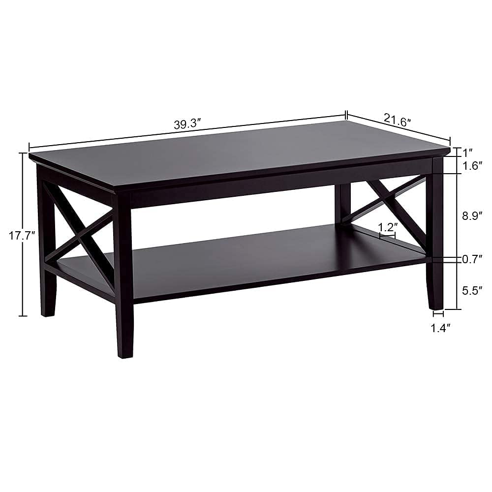 ChooChoo White Coffee Table Classic X Design for Living Room, Rectangular Modern Cocktail Table with Storage Shelf, 39 Inch
