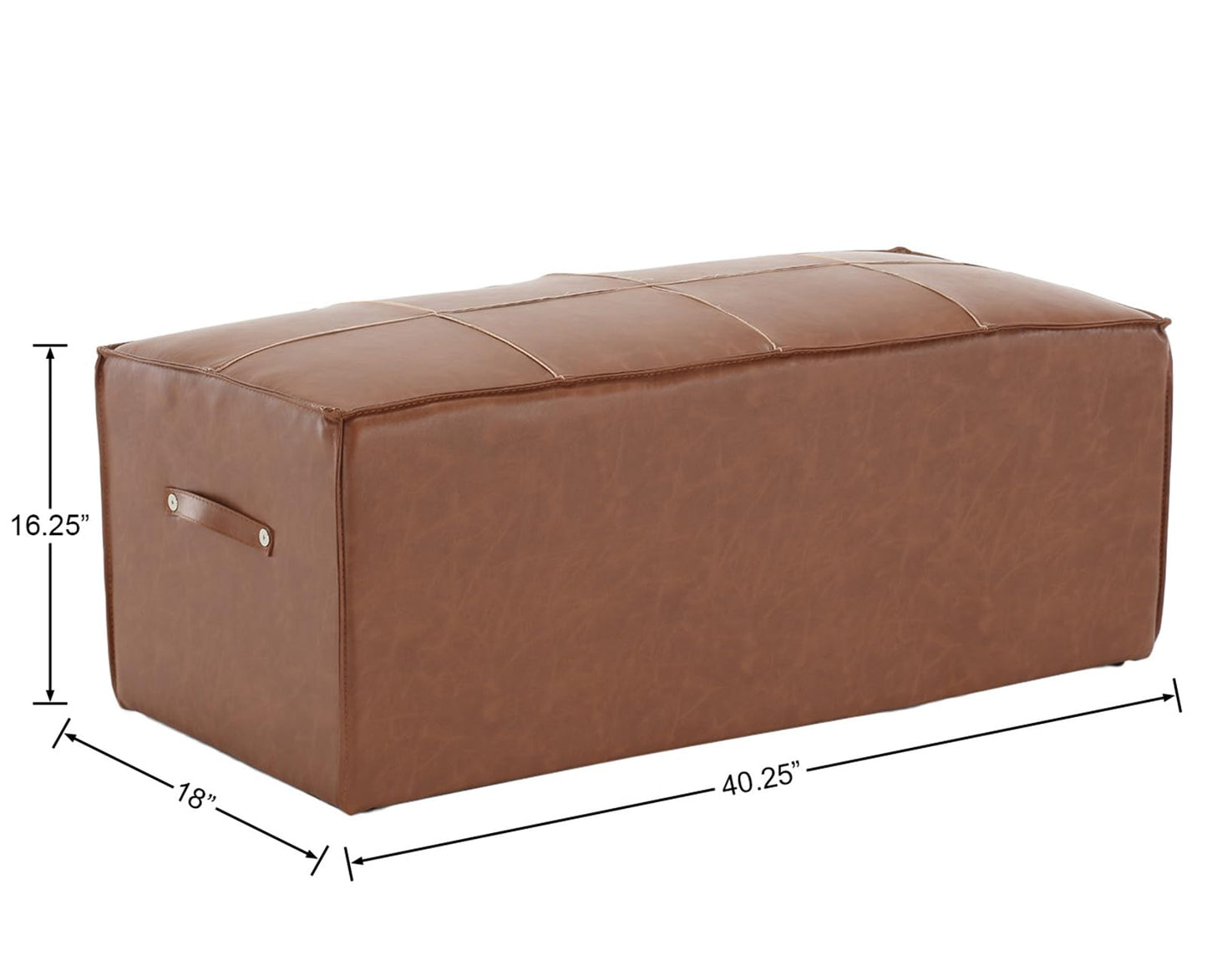 chairus Square Ottoman Upholstered PU Leather Foot Stool 18" Wx18 Dx16.25 H Ottoman Foot Rest with Handle Stool Ottoman Chair for Living Room Bedroom Decoration Kids Room, White