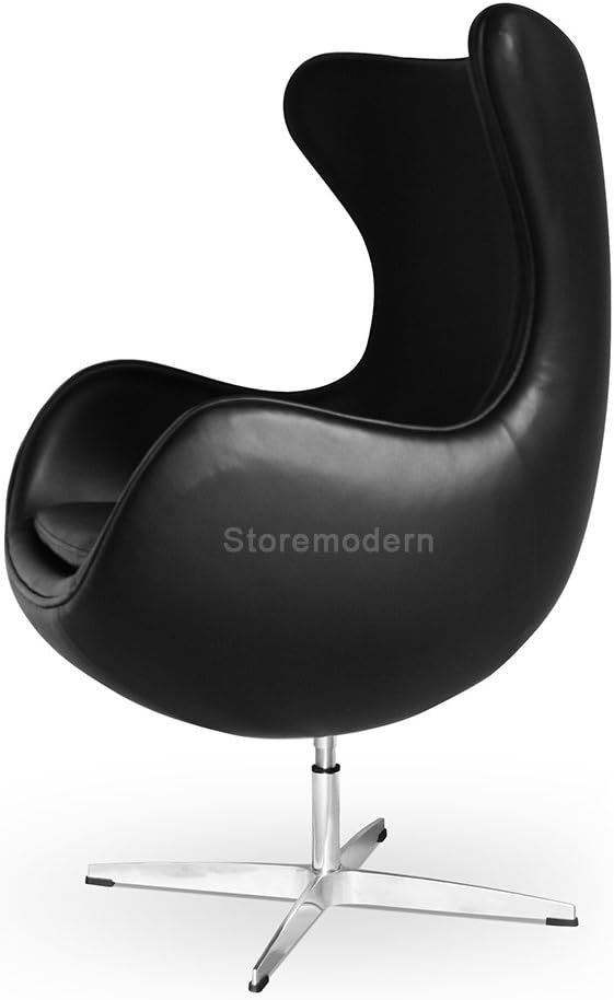 Arne Jacobsen Egg Chair, Available in Leatherette or Cashmere, Heavy Duty Steel Base (4-Spoke), 5 Color Options: White, Black, Red, Green, Orange and Rose Pink (Black (Leatherette))