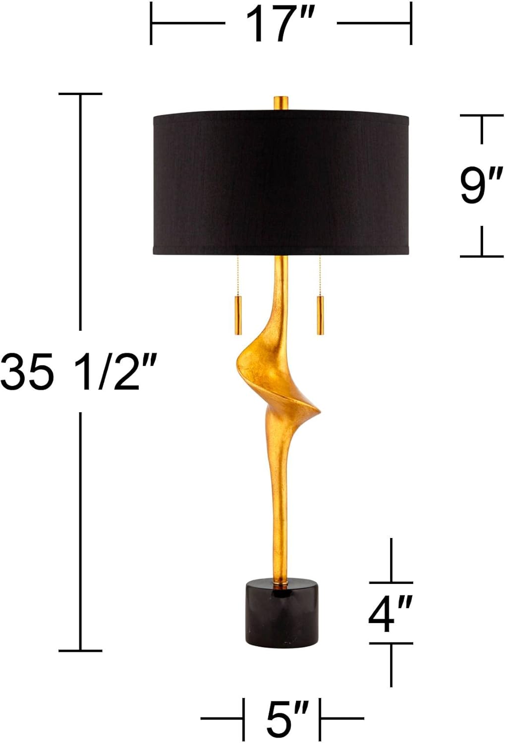 Possini Euro Design Athena Mid Century Modern Buffet Table Lamp 35 1/2" Tall Skinny Sculptural Gold Leaf Metal Abstract Black Drum Shade Decor Bedroom Living Nightstand Bedside Office Kids Room