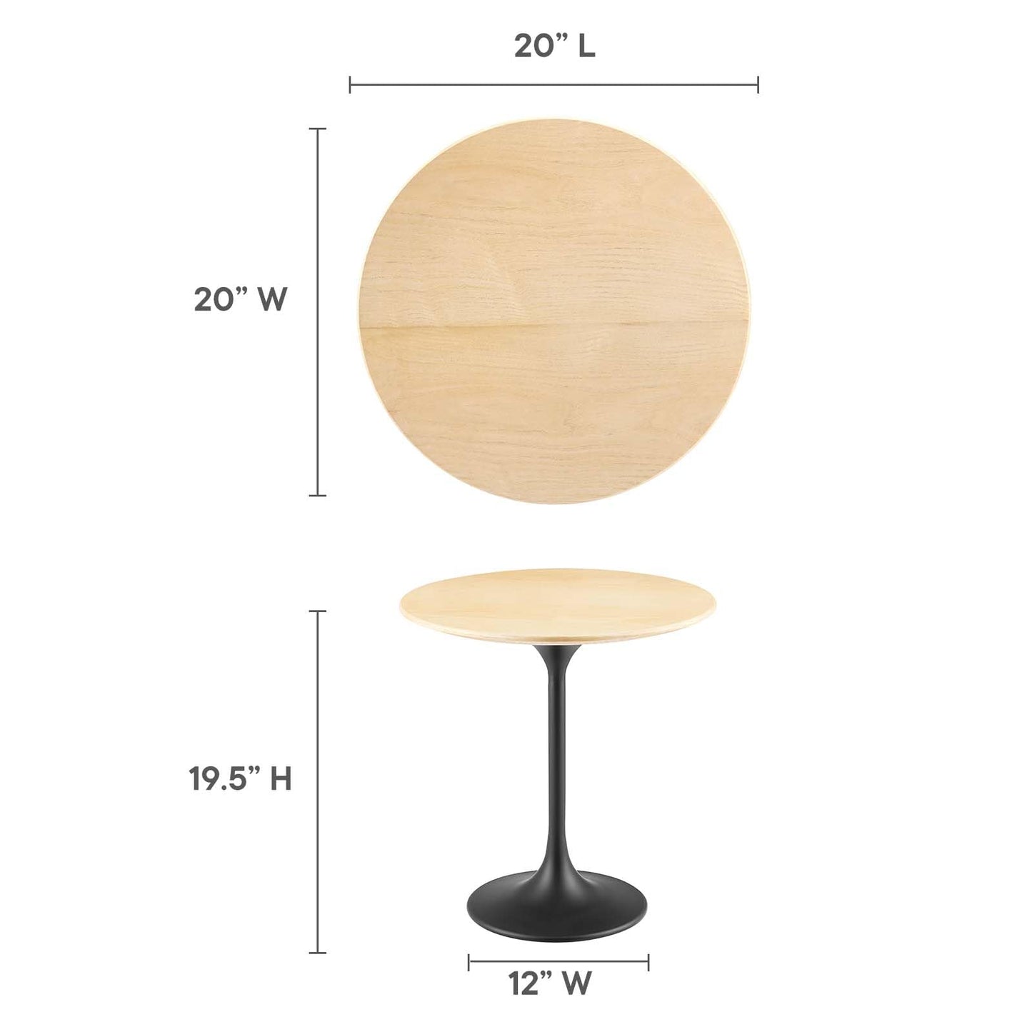 Modway Lippa Round 20" Wood Grain Mid-Century Modern Side Table, Black Cherry