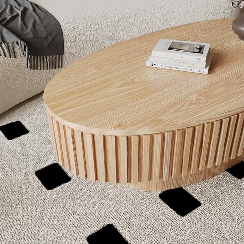 31.5" Round Drum Coffee Table with Storage, Handcraft Fluted Drum Coffee Table, Modern Wooden Circle Cocktail Tea Table Center Table with Sturdy Pedestal for Living Room Apartment (Walnut)