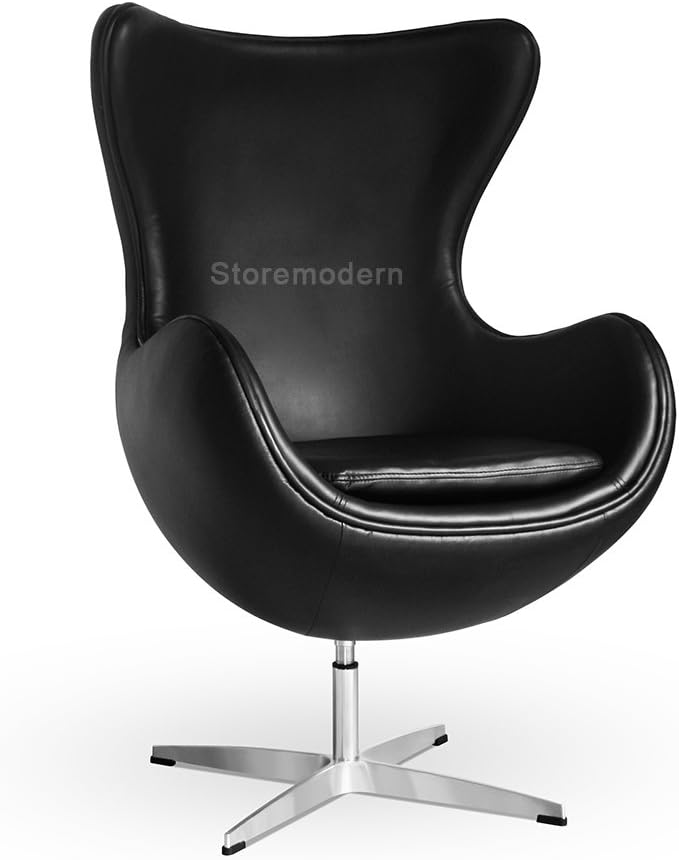 Arne Jacobsen Egg Chair, Available in Leatherette or Cashmere, Heavy Duty Steel Base (4-Spoke), 5 Color Options: White, Black, Red, Green, Orange and Rose Pink (Black (Leatherette))