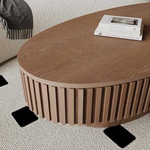 31.5" Round Drum Coffee Table with Storage, Handcraft Fluted Drum Coffee Table, Modern Wooden Circle Cocktail Tea Table Center Table with Sturdy Pedestal for Living Room Apartment (Walnut)