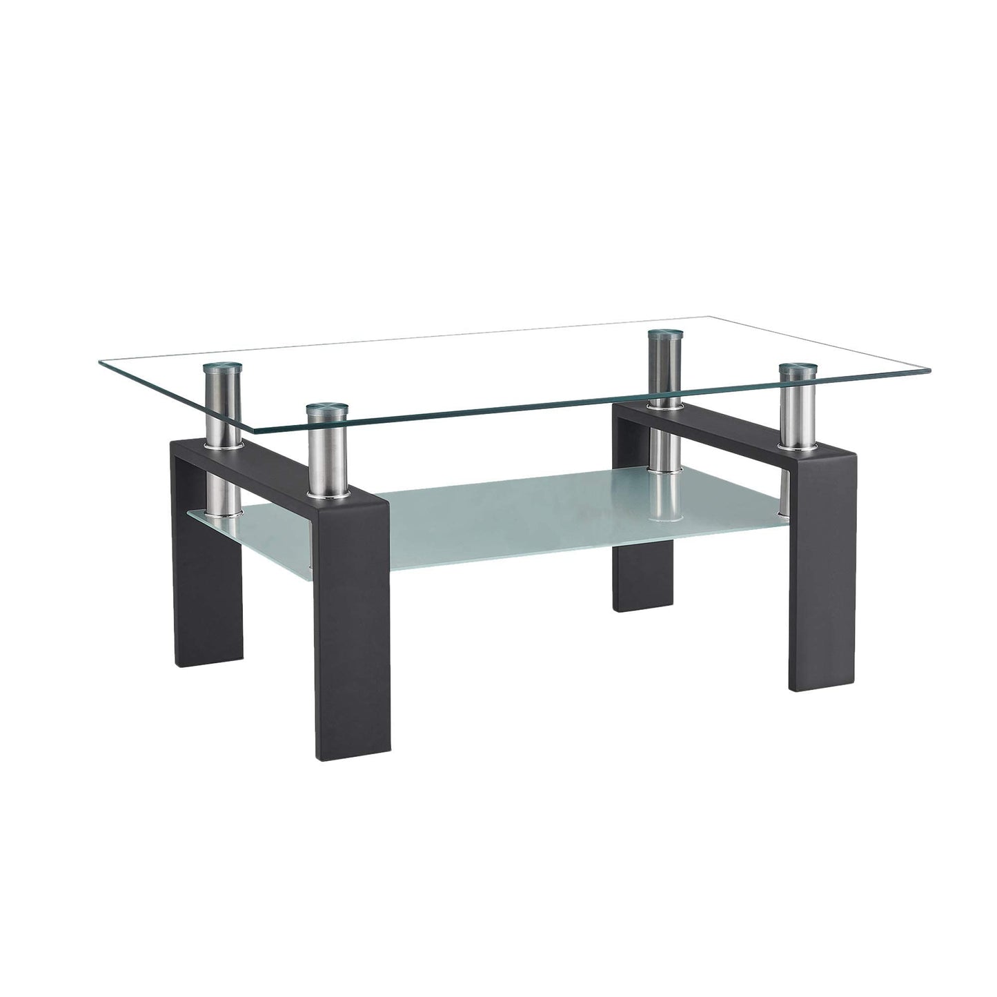 Meihua Tempered Glass Coffee Table for Living Room, Clear Center Table with 0.47 inch Tempered Glass, Transparent Modern Coffee Table