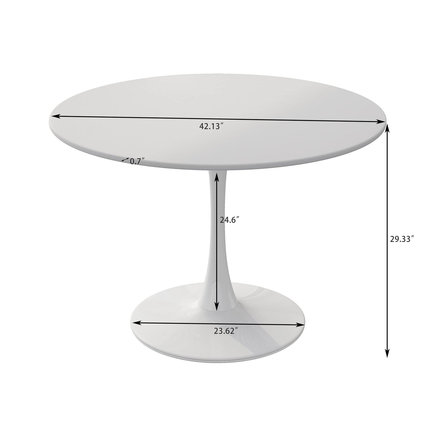 DKLGG 42" Modern Round Dining Table with MDF Top, Metal Base Pedestal Tulip Kitchen Table for 4-6 Person, Small Space Home, End Leisure Coffee Table, White