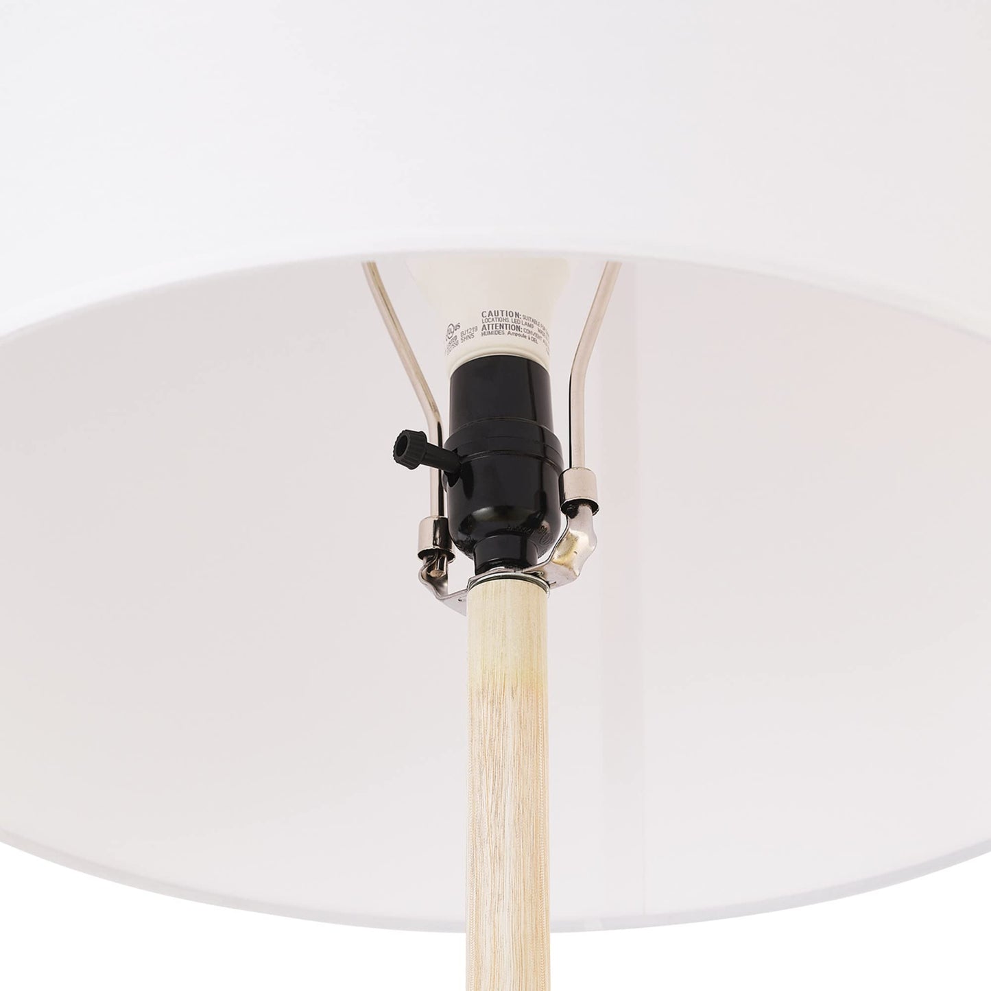 GLOBE Electric Novogratz x Harrington 65" Floor Lamp, 2-Tone Faux Wood Base, White Fabric Shade, Socket Rotary Switch 67225