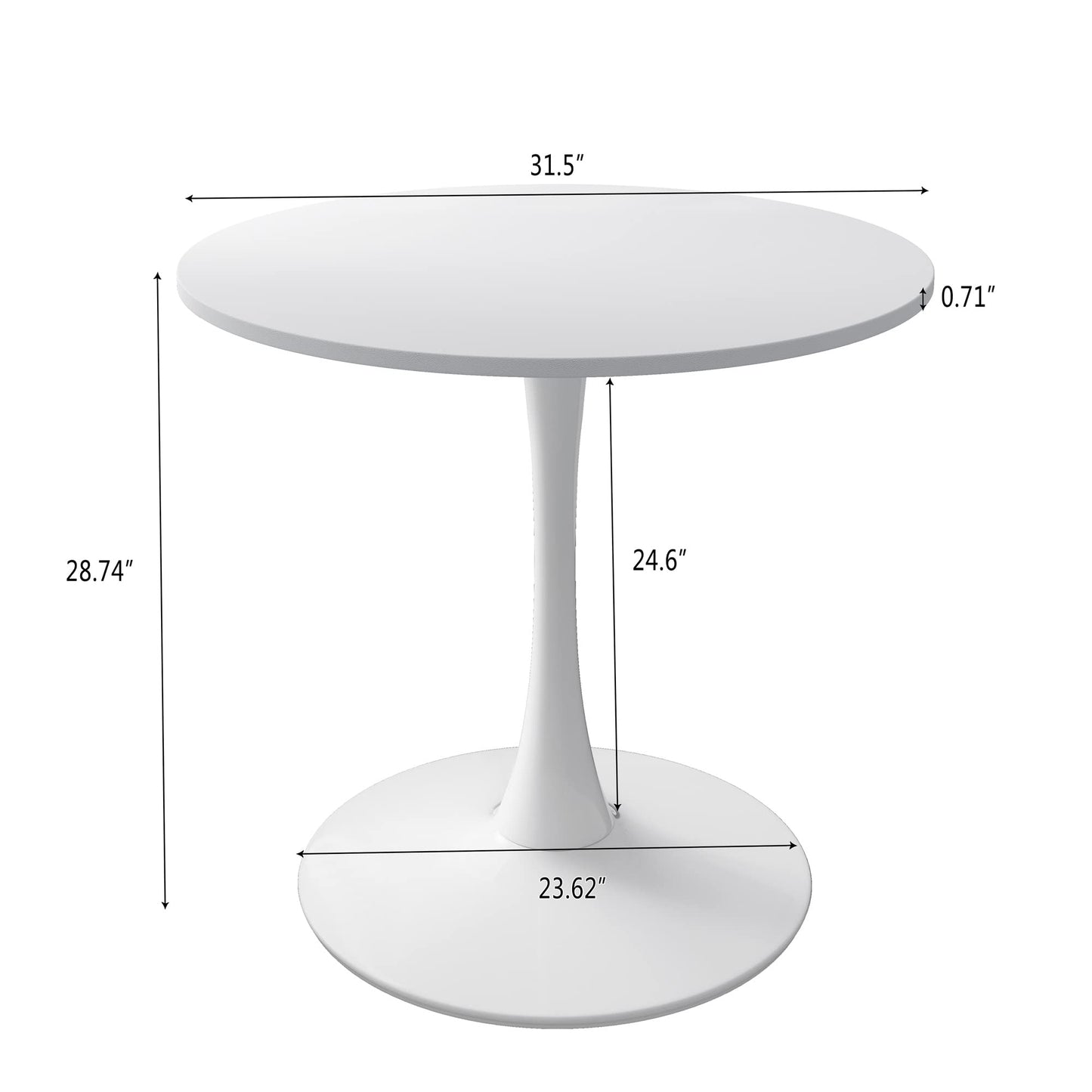 DKLGG 42" Modern Round Dining Table with MDF Top, Metal Base Pedestal Tulip Kitchen Table for 4-6 Person, Small Space Home, End Leisure Coffee Table, White