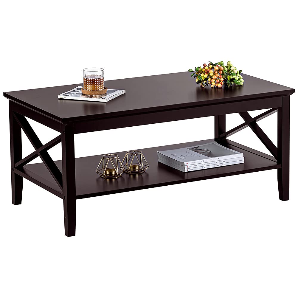 ChooChoo White Coffee Table Classic X Design for Living Room, Rectangular Modern Cocktail Table with Storage Shelf, 39 Inch