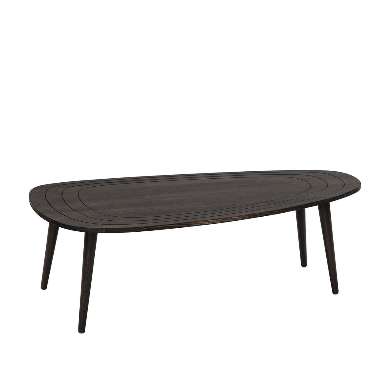 Solid Wood Oval Coffee Table, Engraved Wooden Center Table, Modern Surfboard Table, Mid Century Aesthetic Low Coffee Table, Vintage Living Room Furniture (Walnut)