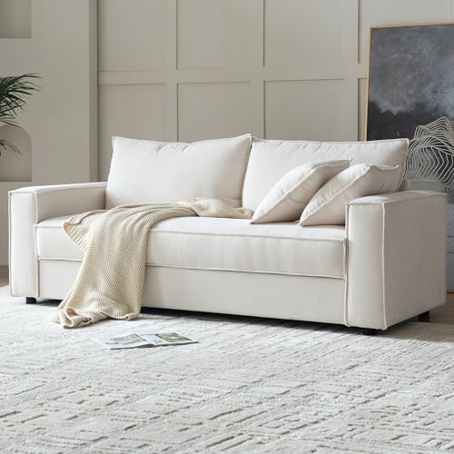 PINJU Three Person Sofa with Wide Upholstered Chaise Lounge Sofa, Linen Fabric, Easy to Assemble, No Noise (Turquoise)