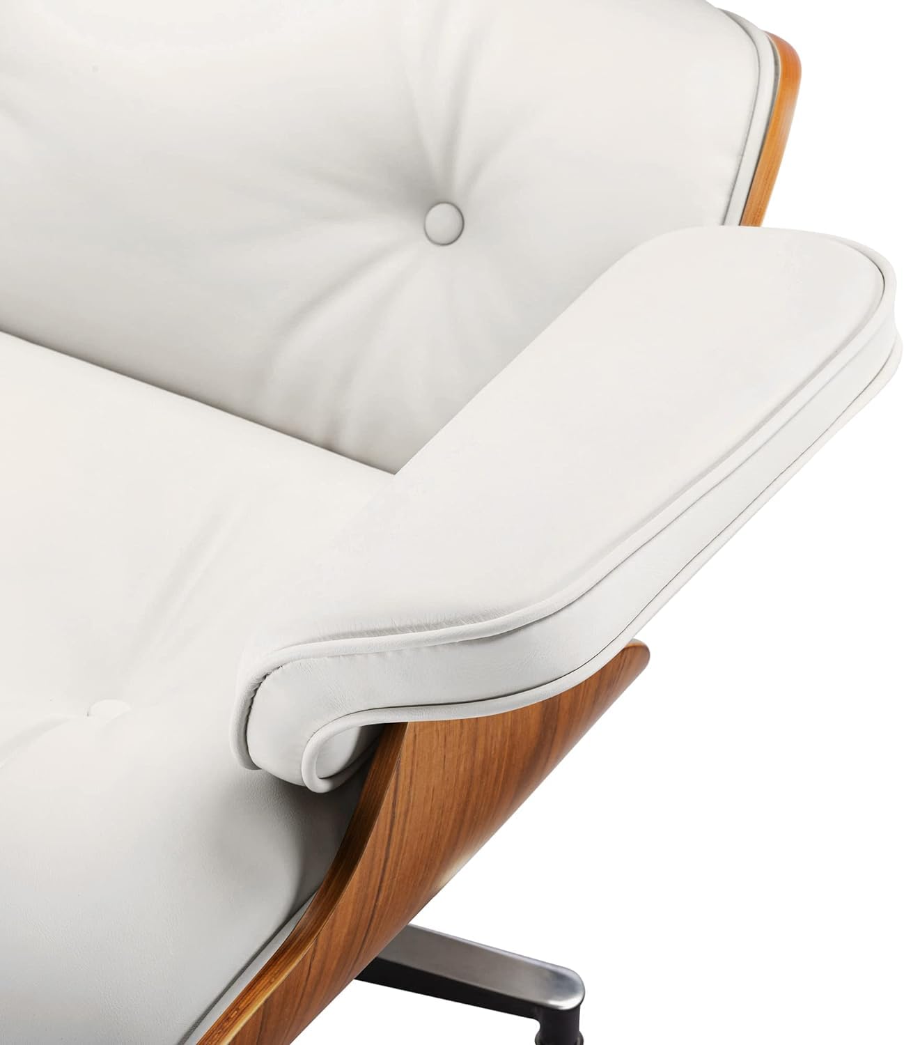 Top Black Grain Leather, Mid Century Chaise Lounge Chair and Ottoman, Modern Chair Classic Design, Walnut Wood, Heavy Duty Base Support for Living Room Office