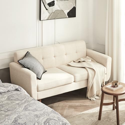 Tbfit 65" W Loveseat Sofa, Mid Century Modern Love Seat Couches for Living Room, Button Tufted Upholstered Small Couch for Bedroom, Solid and Easy to Install Love Seats Furniture, Grey