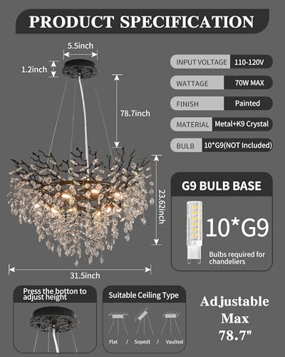 Modern Tree Branch Crystal Chandelier Luxury Silver Crystal Pendant Lighting 18" Contemporary 6-Light Chandeliers for Dining Room Kitchen Bedroom Living Room