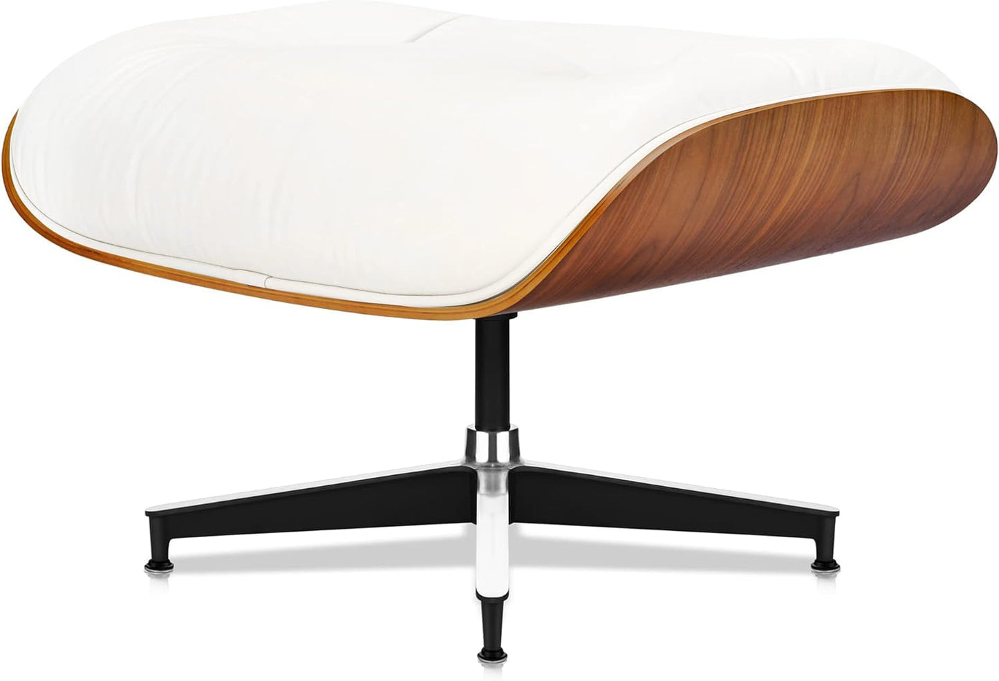 Top Black Grain Leather, Mid Century Chaise Lounge Chair and Ottoman, Modern Chair Classic Design, Walnut Wood, Heavy Duty Base Support for Living Room Office