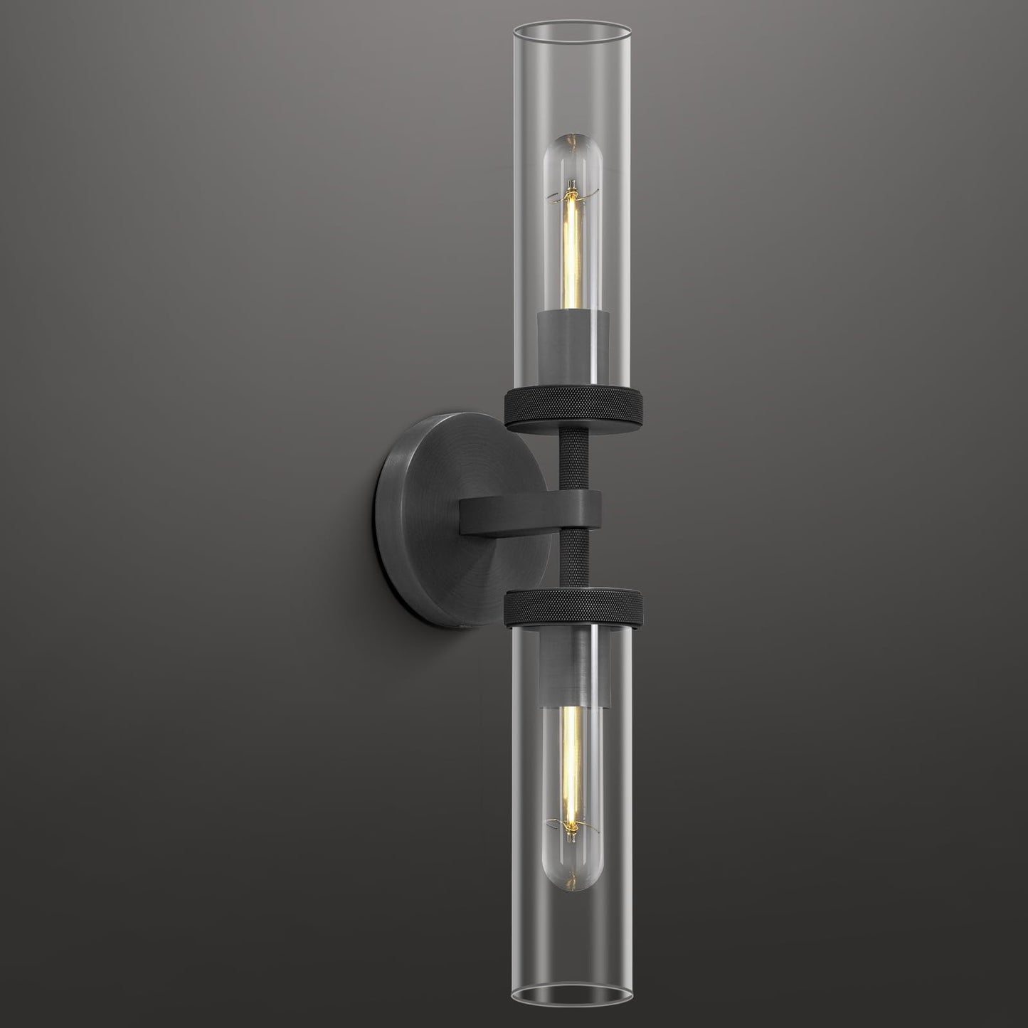 Brass Wall Sconces Set of Two, 19" Knurled Gold Sconces Wall Lighting, Tube Glass Bathroom Sconces Wall Lights for Bedroom Living Room Vanity Sconce Wall Lamp for Hallway, Staircase