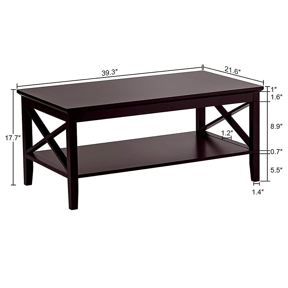 ChooChoo White Coffee Table Classic X Design for Living Room, Rectangular Modern Cocktail Table with Storage Shelf, 39 Inch